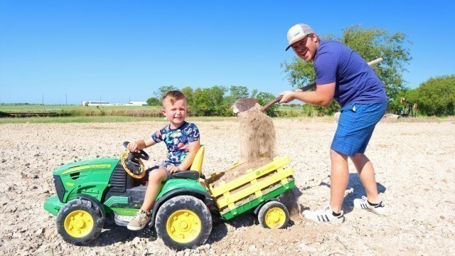 'Playing in the dirt with tractors | Toy and real tractors on the farm for kids'