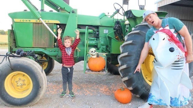 'Using tractors on the farm to crush Halloween things | Tractors for kids'