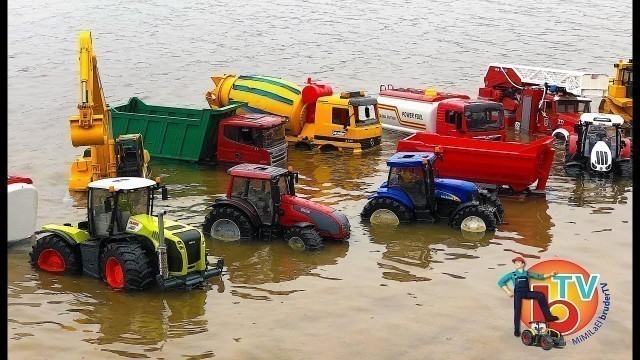 'TRACTORs TRUCKs BRUDER Toys in water! Excavators for kids | Kids video'