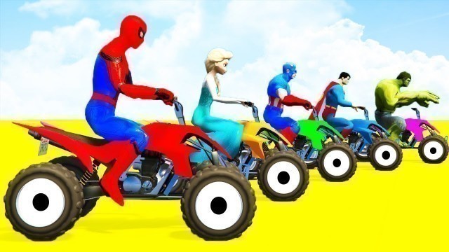 'COLOR ATV and TRACTORS into the Water w Spiderman Cars Kids Superheroes Cartoon fro Children Babies'