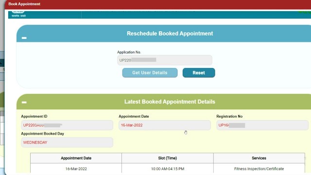 'fitness reschedule appointment : Reschedule Appointment Of Fitness Certificate'