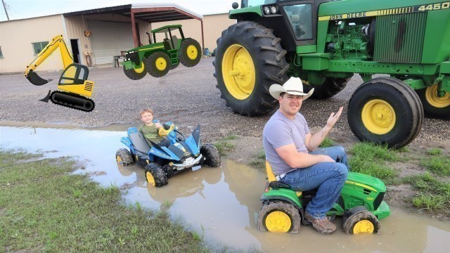 'Tractors for kids | Playing in the mud on the farm with real tractors and power wheels'