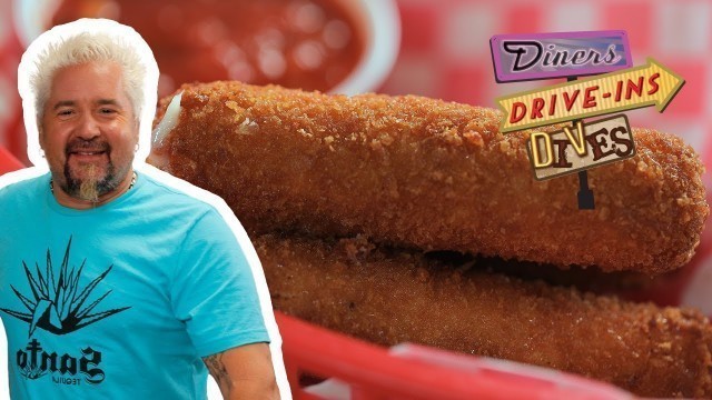 'Guy Eats Gooey Mozzarella Sticks at 59er Diner | Diners, Drive-Ins and Dives | Food Network'