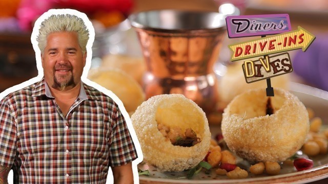 'Guy Eats Puchkas at Maneet Chauhan\'s Restaurant | Diners, Drive-Ins and Dives | Food Network'