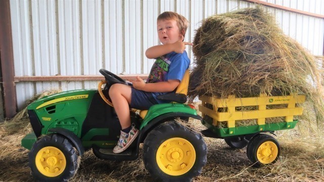 'Using tractors to get hay out of the barn before storm comes | Tractors for kids'