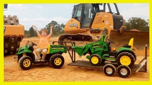 'KID DRIVING GATOR AND TRACTOR RIDE ON WITH CUSTOM GOOSENECK TRAILER | Tractors for Children'