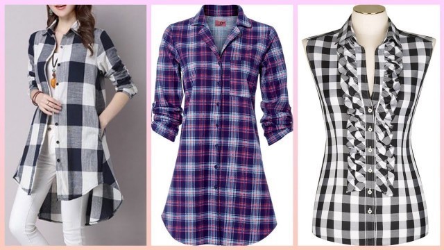 'Plaid Shirts For Women\'s/Female Business Casual Clothes In Check Print'