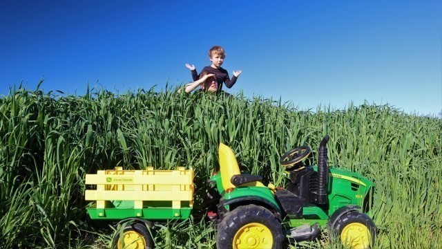 'We lost our Power Wheels tractor in the grass | Tractors for kids on the farm adventure'