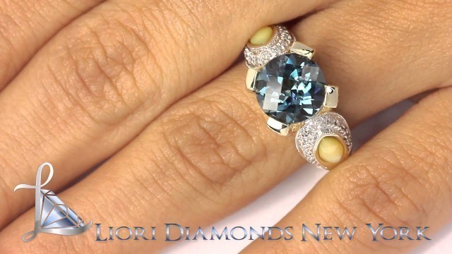 'DD-002 - 3.12 CTW Natural Blue Topaz & White Diamond Cocktail Fashion Ring 10k Gold'