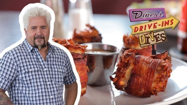 'Guy Fieri Eats Bacon-Wrapped Tots | Diners, Drive-Ins and Dives | Food Network'