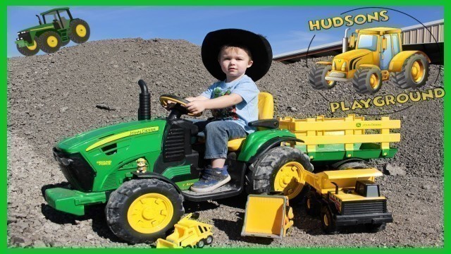 'Tractors working on the farm for kids Rubble tractor moving rocks Real tractors for children'