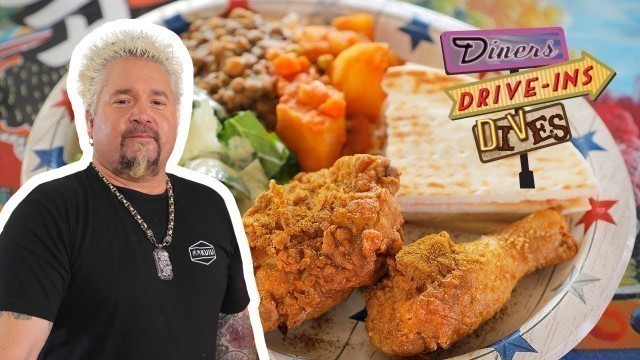 'Guy Fieri Eats a Curry Fried Chicken Platter | Diners, Drive-Ins and Dives | Food Network'