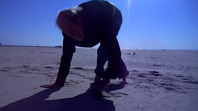 'Yogi Zen Dude Exercises ~ Monkey Crawl at Seal Beach'