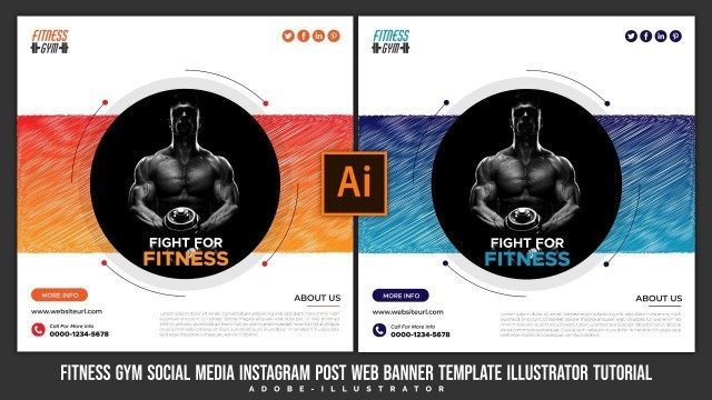 'fitness gym social media instagram post web banner template illustrator tutorial'