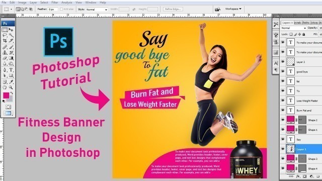 'Photoshop Tutorial ~~ How to make Fitness Banner Design in Photoshop'