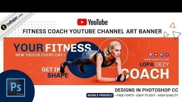 'Gym and Fitness Trainer Youtube channel art Banner Design in Photoshop CC'