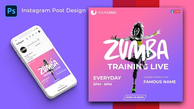 'Instagram Post Design for Fitness | Social Media Banner Design | Ps CC Tutorial | PS Speed Art EP 4'