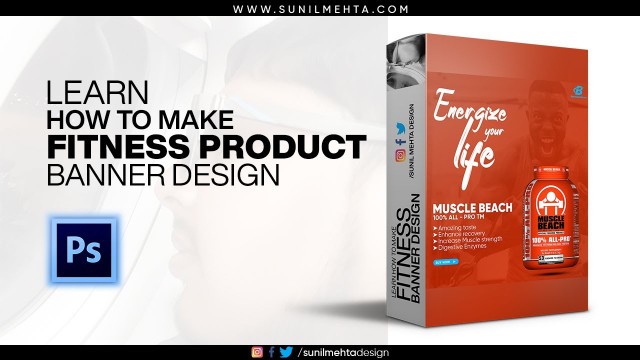 'Fitness Product Banner Design in Photoshop | Social Media Banner Design in Hindi.'