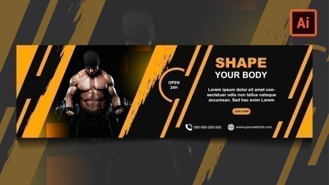 'Created Modern web banner design ( Gym / Fitness ) FREE DOWNLOAD | Illustrator Tutorial'