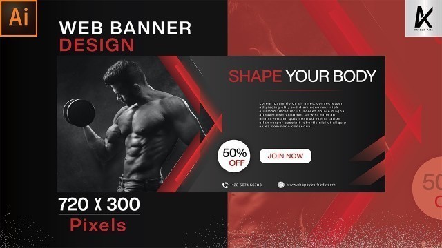 'Web banner | Simple banner design for (Gym & Fitness) | illustrator cc | banner Ads | Khubaib Arts'